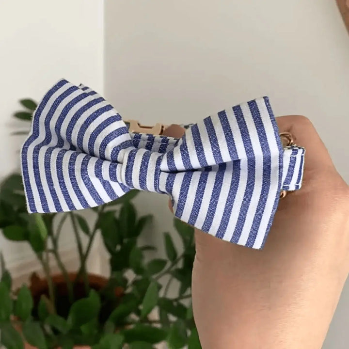 Blue Stripes Signature Band™ + Slide-On Dappertie™ Bowtie Collar Sniff & Bark™