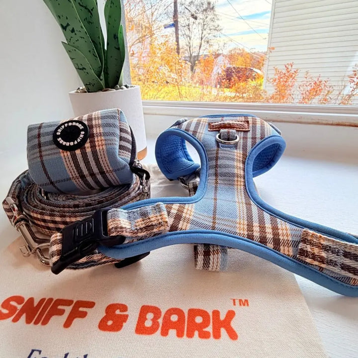 Blue Teddy Plaid AllSet Harness Matching Bundle (D Ring) – Sniff & Bark dog accessory