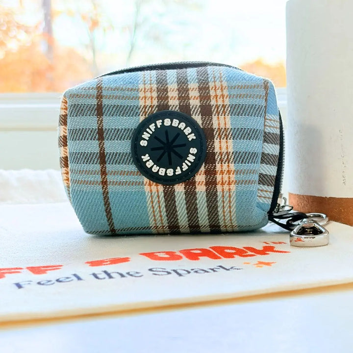 Blue Teddy Plaid GlamGo – Poop Bag Case – Posh Exits – Sniff & Bark dog accessory