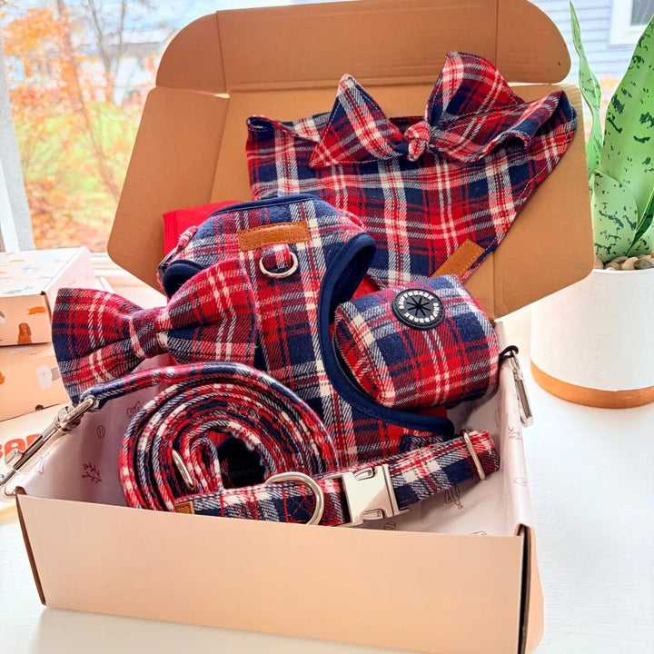 Crimson Navy Plaid Dappertie - Mega Bundle Match (D Ring) – Sniff & Bark dog accessory