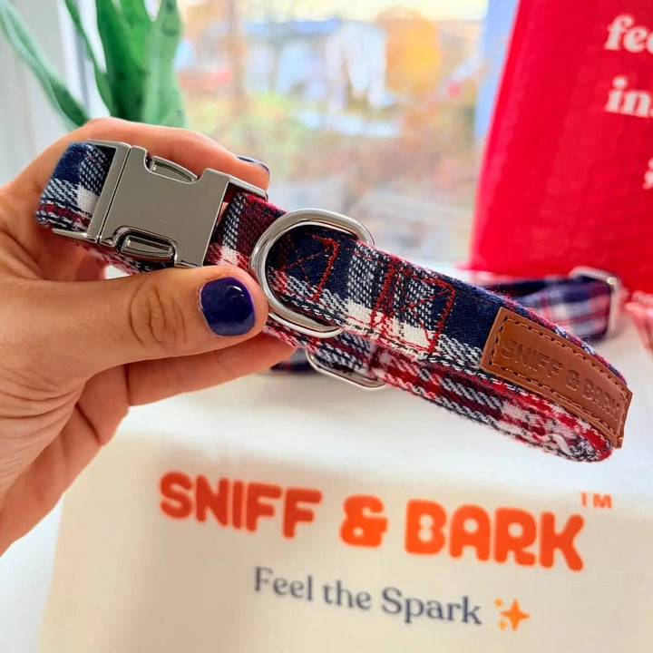 Crimson Navy Plaid Signature Band™ - Crafted Collar Collar Only Sniff & Bark™
