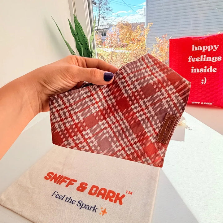 Maple Plaid Flairtie Bandana – 100% Cotton – Sniff & Bark dog accessory
