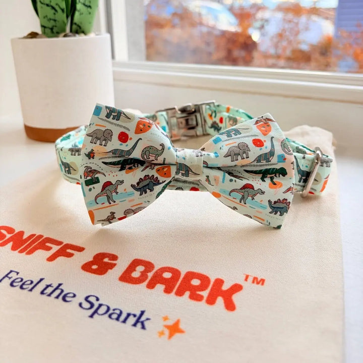 Mint Snappy Dino Signature Band™ + Slide-On Dappertie™ + Joyline™ Bowtie Collar & Leash Set Sniff & Bark™