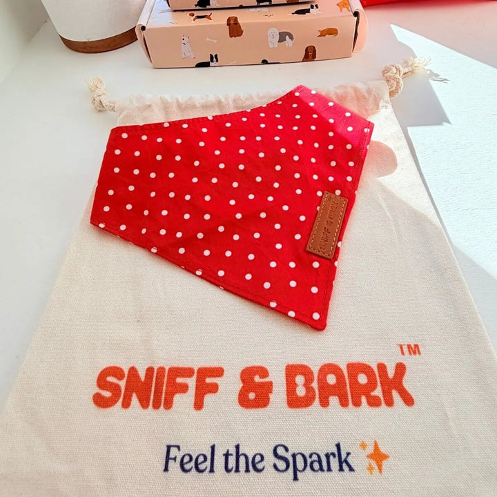 Red Polka Dot Flairtie™ Bandana – 100% Cotton Bandana Sniff & Bark™