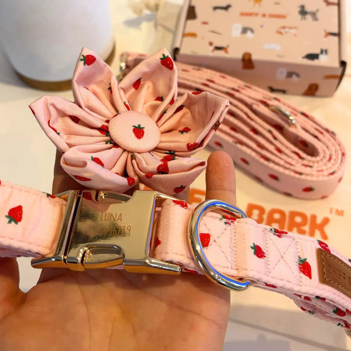 Rosie Strawberry Signature Band™ + Slide-On Bloomtie™ Flower Collar Sniff & Bark™