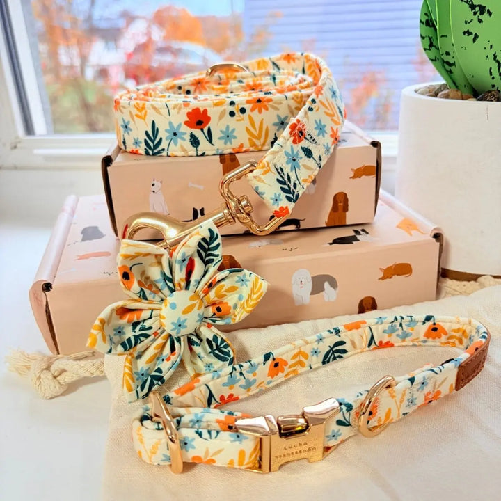 Yellow Floral Signature Band™ + Slide-On Bloomtie™ + Joyline™ Flower Collar & Leash Set Sniff & Bark™