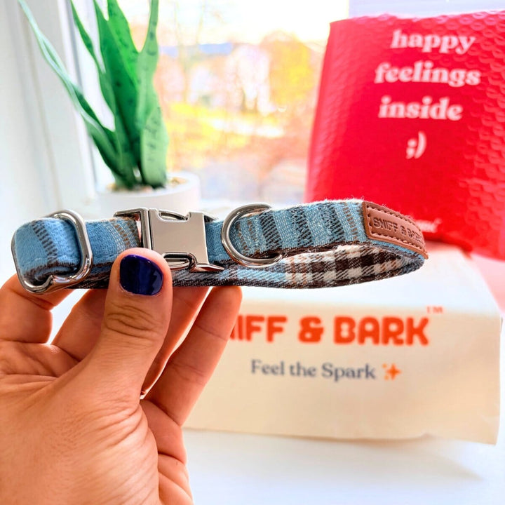Blue Teddy Plaid Signature Band™ - Crafted Collar Collar Only Sniff & Bark™
