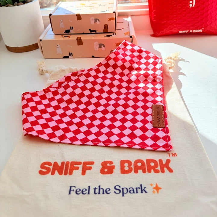 Checker Pink Flairtie™ Bandana – 100% Cotton Bandana Sniff & Bark™