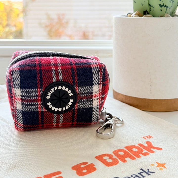 Crimson Navy Plaid GlamGo™ – Poop Bag Case – Posh Exits Poop Bag Holder Sniff & Bark™