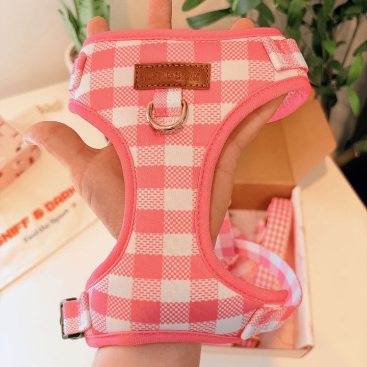 Pink Gingham AllSet™ Harness – Adjustable Bliss (D Ring) Harness Sniff & Bark™