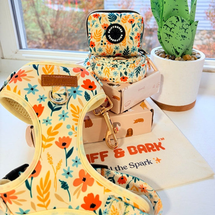 Yellow Floral AllSet™ Harness Matching Bundle (D Ring) Bundle Sniff & Bark™