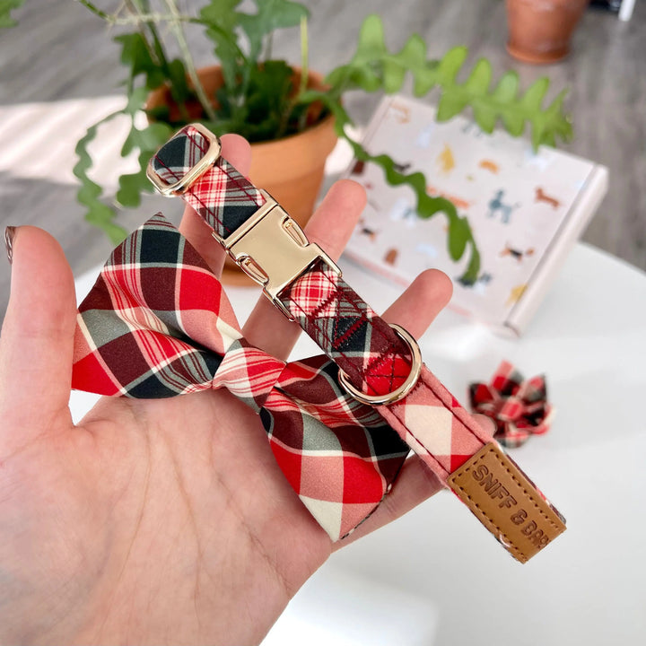 Garent Plaid Signature Band™ + Slide-On Dappertie™ Bowtie Collars Sniff & Bark™