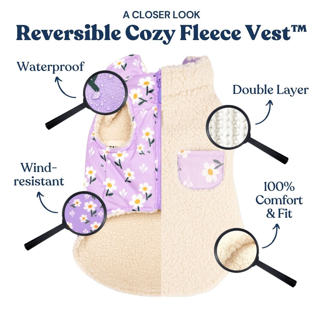 Purple Daisy Reversible Cozy Fleece Vest™ Cozy Fleece Sniff & Bark™ 