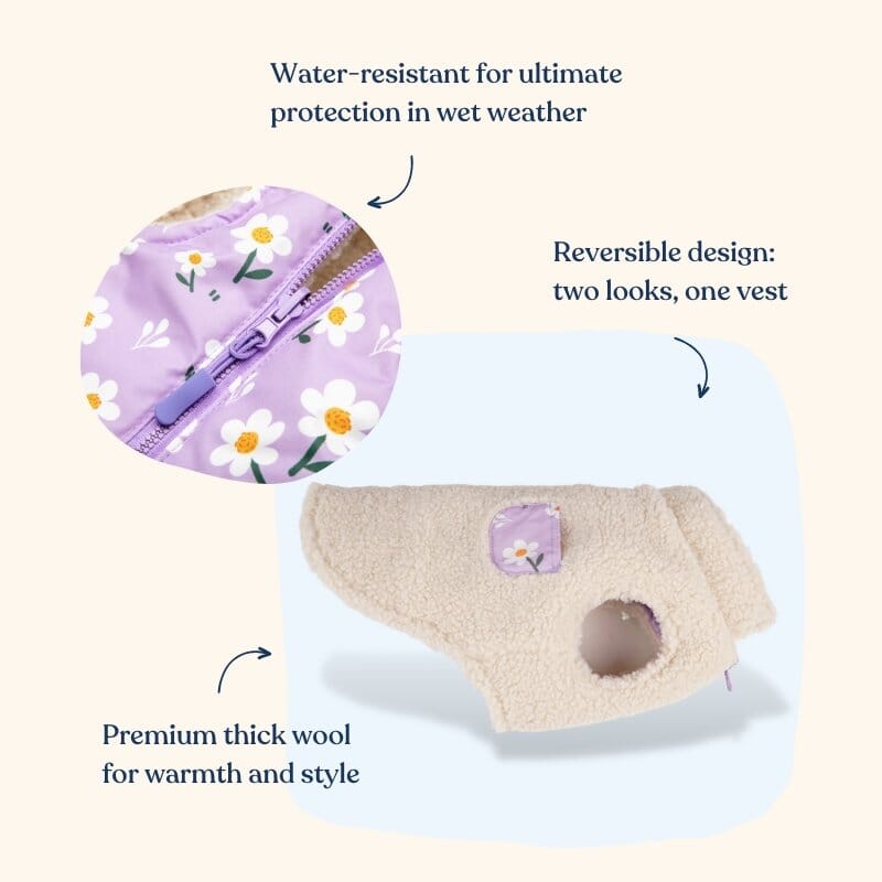 Purple Daisy Reversible Cozy Fleece Vest™ Cozy Fleece Sniff & Bark™ 
