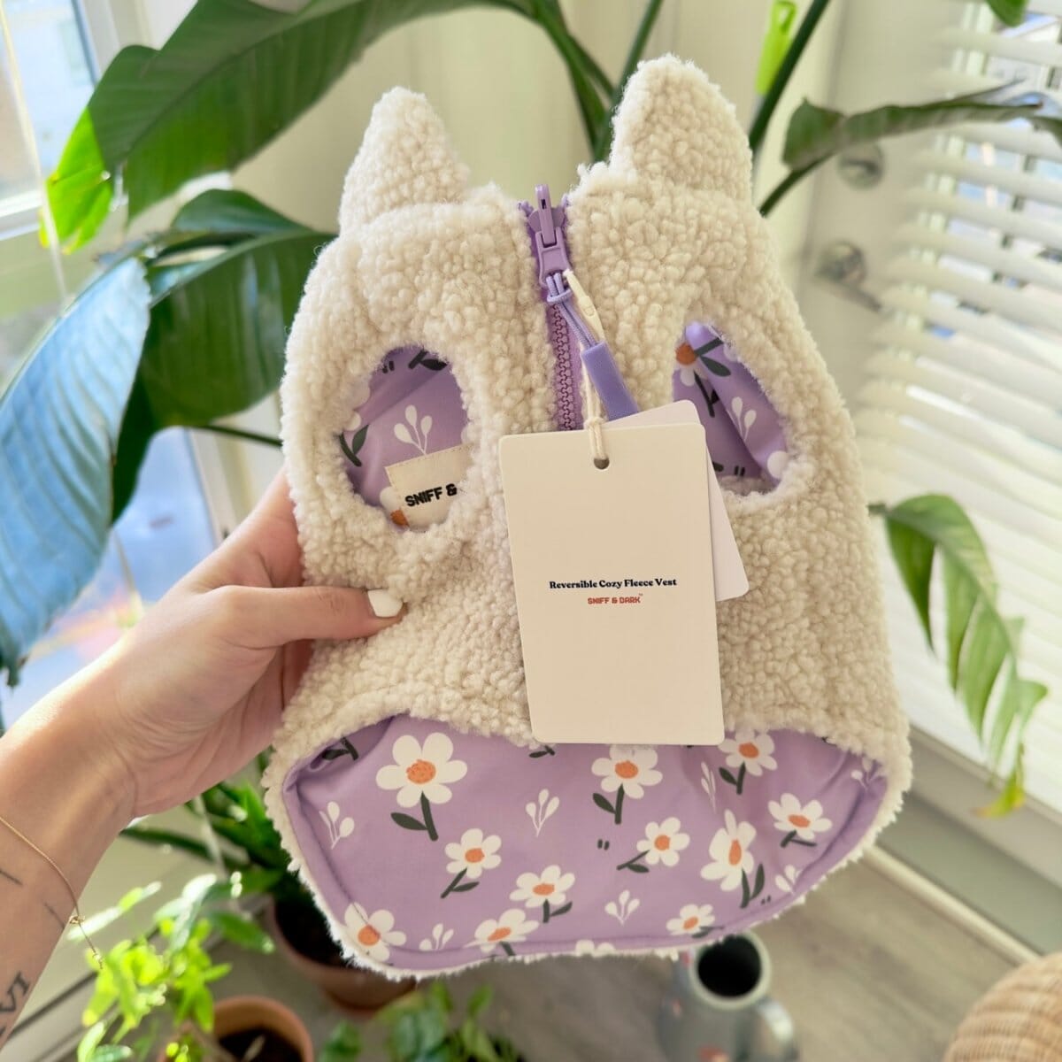 Purple Daisy Reversible Cozy Fleece Vest™ Cozy Fleece Sniff & Bark™ 
